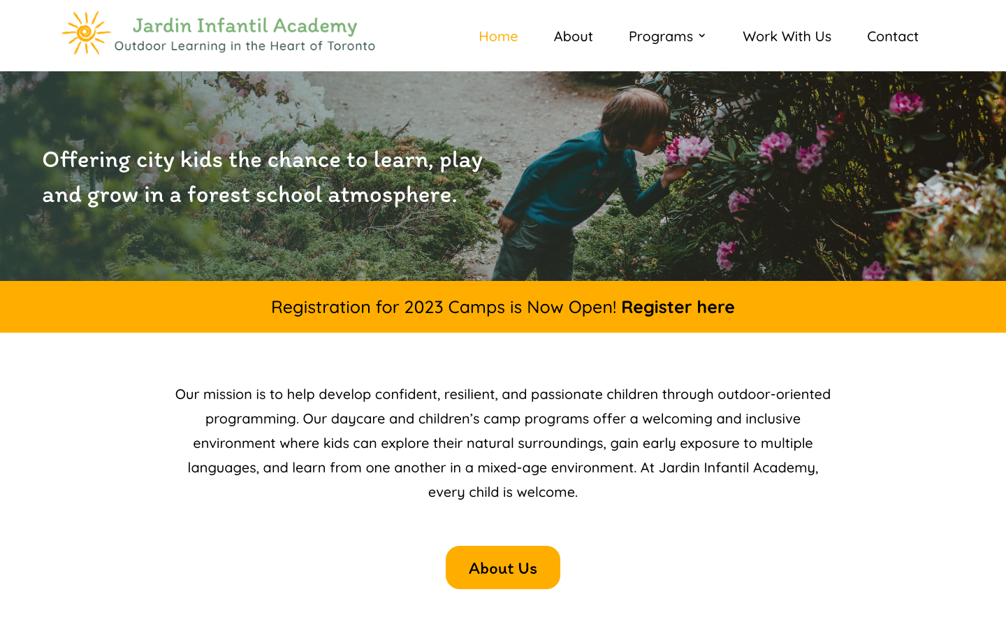 Screenshot of Jardin Infantil Academy website homepage, designed by frances may design and developed by NF Websites.